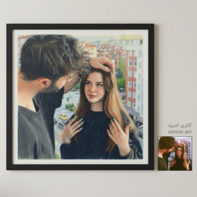 نقاشی چهره زوج عاشق با مداد رنگی