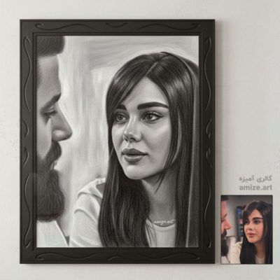 نقاشی چهره زوج جوان با سیاه قلم